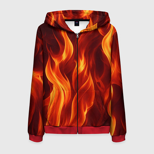Мужская толстовка на молнии Пламя огня / 3D-Красный – фото 1