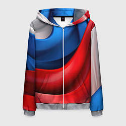 Толстовка 3D на молнии мужская Объемная абстракция в цветах флага РФ, цвет: 3D-меланж