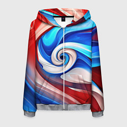 Толстовка 3D на молнии мужская Волны в цвете флага РФ, цвет: 3D-меланж