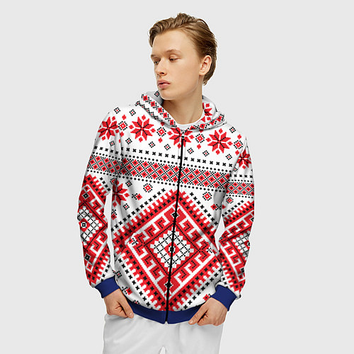 Мужская толстовка на молнии Удмуртская роспись / 3D-Синий – фото 3