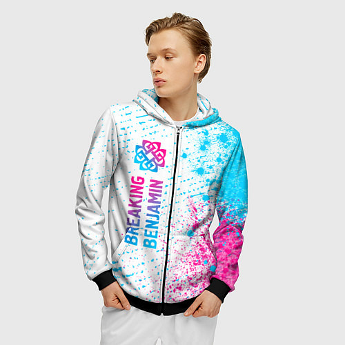 Мужская толстовка на молнии Breaking Benjamin neon gradient style: по-вертикал / 3D-Черный – фото 3