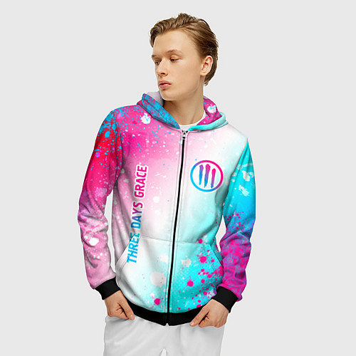 Мужская толстовка на молнии Three Days Grace neon gradient style: надпись, сим / 3D-Черный – фото 3