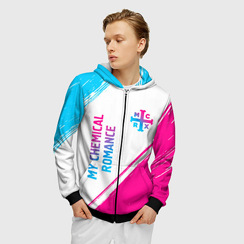 Мужская толстовка на молнии My Chemical Romance neon gradient style: надпись, / 3D-Черный – фото 3