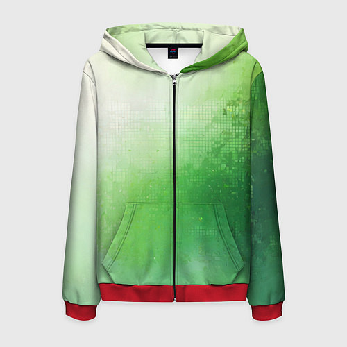 Мужская толстовка на молнии Зелёные пиксели / 3D-Красный – фото 1