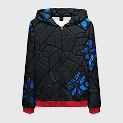 Толстовка 3D на молнии мужская Черные плиты с синими вставками, цвет: 3D-красный