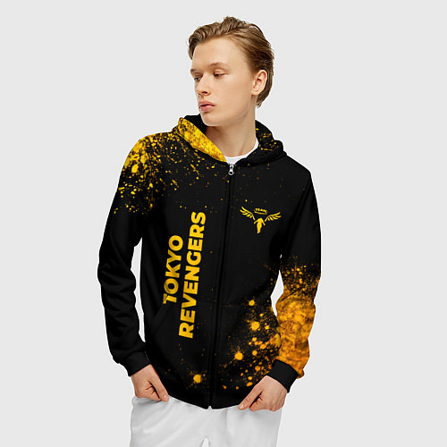 Мужская толстовка на молнии Tokyo Revengers - gold gradient: надпись, символ / 3D-Черный – фото 3