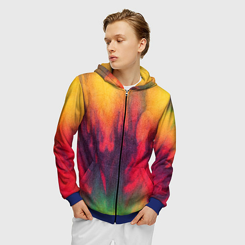 Мужская толстовка на молнии Огненный тай дай / 3D-Синий – фото 3