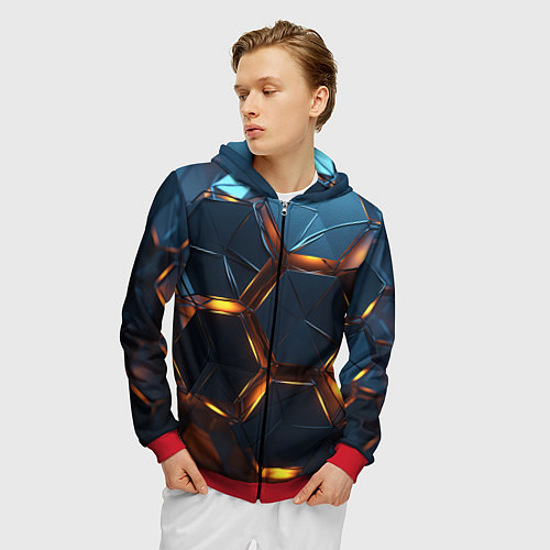 Мужская толстовка на молнии Объемные плиты со светом / 3D-Красный – фото 3