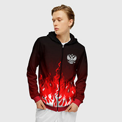 Толстовка 3D на молнии мужская Герб РФ - красное пламя, цвет: 3D-красный — фото 2