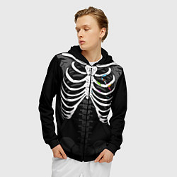 Толстовка 3D на молнии мужская Скелет: ребра с кистью и красками, цвет: 3D-черный — фото 2