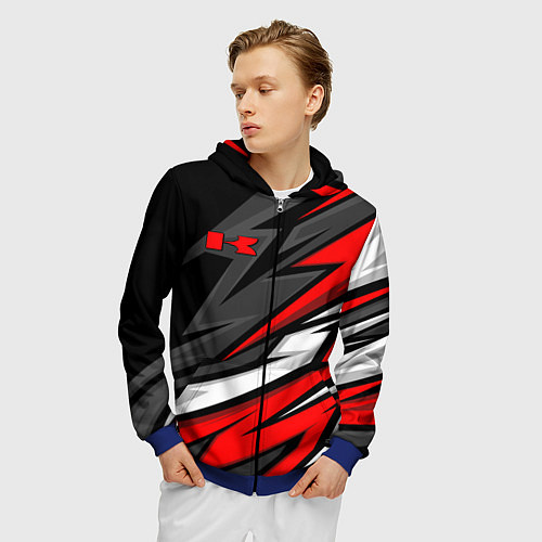 Мужская толстовка на молнии Kawasaki - red uniform / 3D-Синий – фото 3