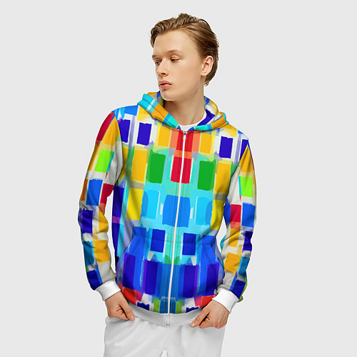 Мужская толстовка на молнии Colorful strips - pop art - vogue / 3D-Белый – фото 3