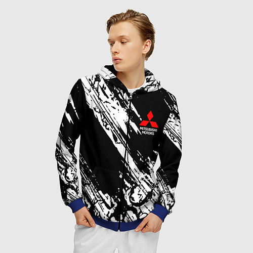 Мужская толстовка на молнии Mitsubishi - белый пятна / 3D-Синий – фото 3
