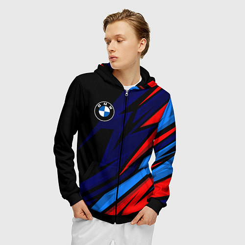 Мужская толстовка на молнии BMW - m colors and black / 3D-Черный – фото 3