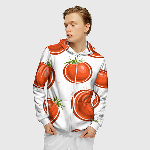 Мужская толстовка на молнии Помидорчики / 3D-Белый – фото 3