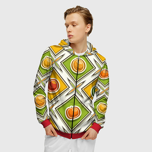 Мужская толстовка на молнии Fruits and berries pattern / 3D-Красный – фото 3