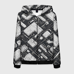 Толстовка 3D на молнии мужская Полосы Чёрно-белые киберпанк, цвет: 3D-черный