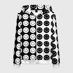 Толстовка 3D на молнии мужская Smiley black and white, цвет: 3D-белый