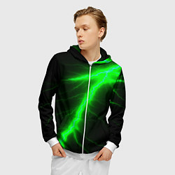 Толстовка 3D на молнии мужская Зеленый разряд молнии, цвет: 3D-белый — фото 2