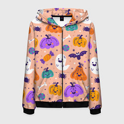 Мужская толстовка на молнии Halloween - pumpkins and ghosts