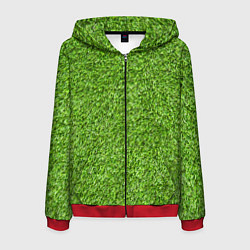 Толстовка 3D на молнии мужская Зелёный газон, цвет: 3D-красный