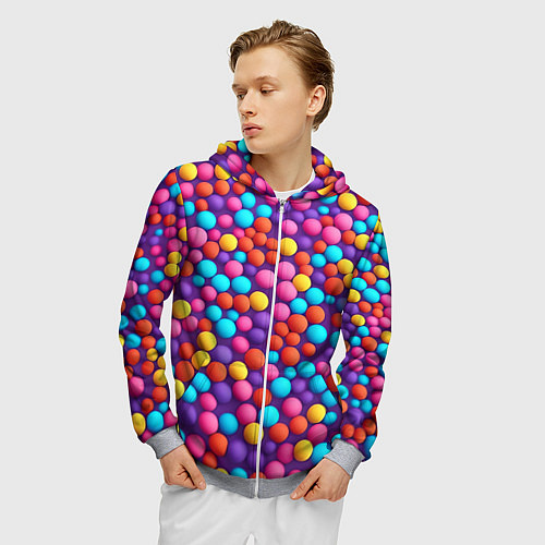 Мужская толстовка на молнии Паттерн разноцветные шарики - нейросеть / 3D-Меланж – фото 3