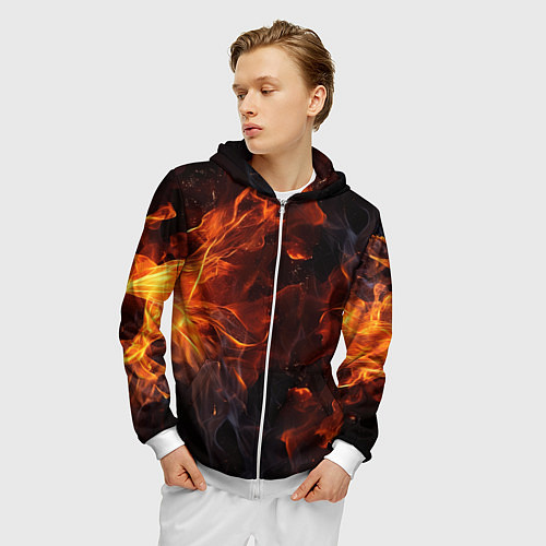 Мужская толстовка на молнии Огонь и искры / 3D-Белый – фото 3