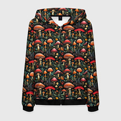 Мужская толстовка на молнии Сказочные грибы мухоморы паттерн