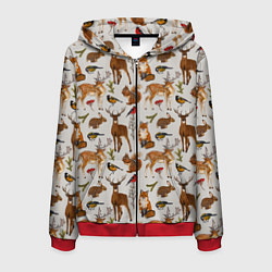 Толстовка 3D на молнии мужская Лесные животные, цвет: 3D-красный