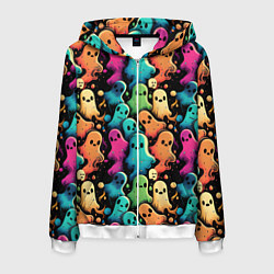 Толстовка 3D на молнии мужская Паттерн с разноцветными приведениями, цвет: 3D-белый