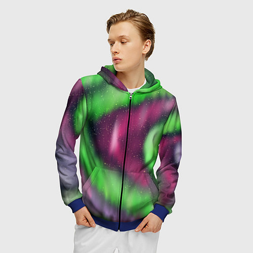 Мужская толстовка на молнии Абстрактное северное сияние / 3D-Синий – фото 3