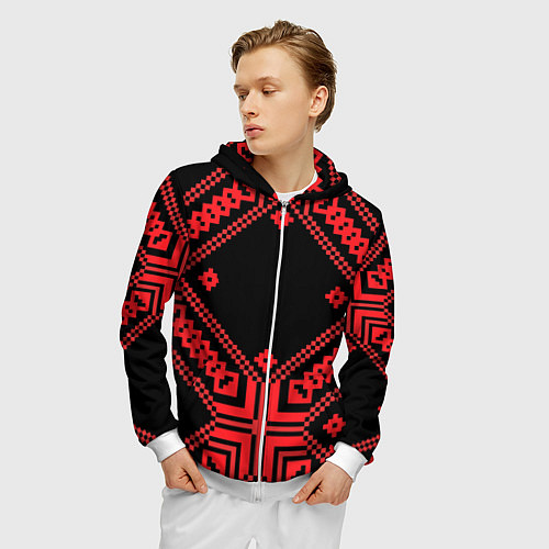 Мужская толстовка на молнии Национальный черный / 3D-Белый – фото 3