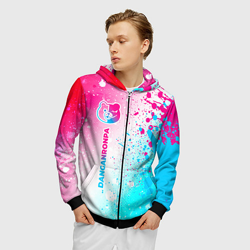 Мужская толстовка на молнии Danganronpa neon gradient style: по-вертикали / 3D-Черный – фото 3