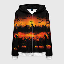 Толстовка 3D на молнии мужская Кошки хэллоуина, цвет: 3D-белый