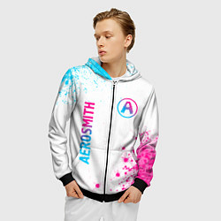 Толстовка 3D на молнии мужская Aerosmith neon gradient style: надпись, символ, цвет: 3D-черный — фото 2