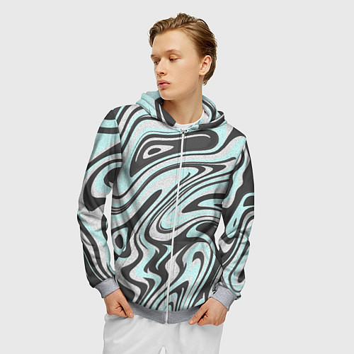 Мужская толстовка на молнии Абстракция серо-голубой текстурный / 3D-Меланж – фото 3