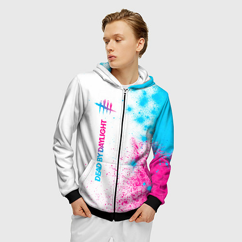 Мужская толстовка на молнии Dead by Daylight neon gradient style: по-вертикали / 3D-Черный – фото 3