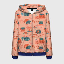 Толстовка 3D на молнии мужская Осенние лягушки, цвет: 3D-синий
