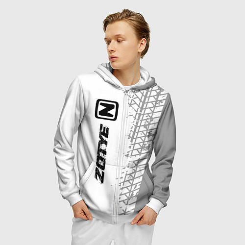 Мужская толстовка на молнии Zotye speed на светлом фоне со следами шин: по-вер / 3D-Белый – фото 3