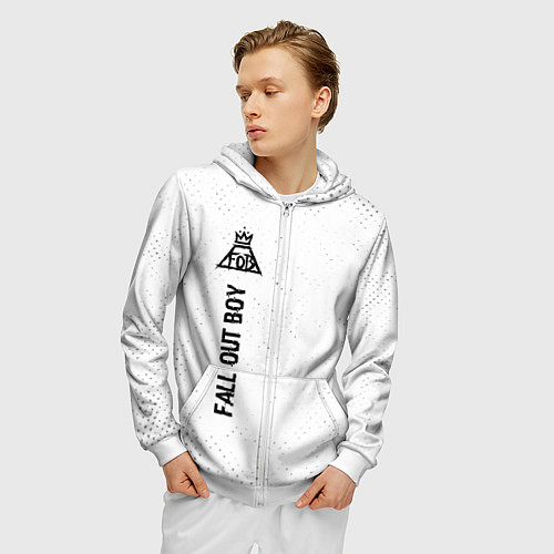 Мужская толстовка на молнии Fall Out Boy glitch на светлом фоне: по-вертикали / 3D-Белый – фото 3