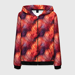 Толстовка 3D на молнии мужская Красный мех паттерн, цвет: 3D-черный