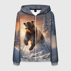Толстовка 3D на молнии мужская Бурый медведь в лесу, цвет: 3D-меланж