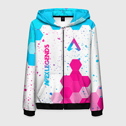 Толстовка 3D на молнии мужская Apex Legends neon gradient style вертикально, цвет: 3D-черный