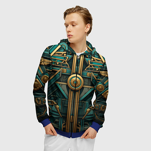 Мужская толстовка на молнии Орнамент в египетском стиле / 3D-Синий – фото 3