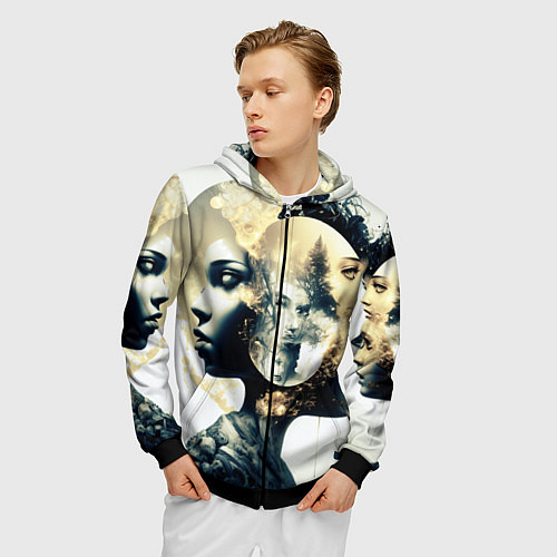 Мужская толстовка на молнии Игра разума в стиле абстрактный экспрессионизм / 3D-Черный – фото 3