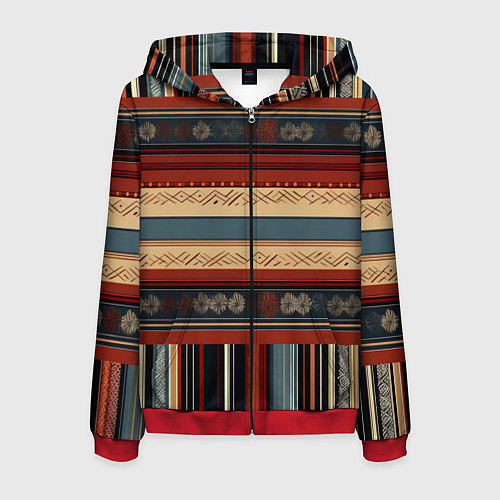 Мужская толстовка на молнии Этнический принт в полоску / 3D-Красный – фото 1
