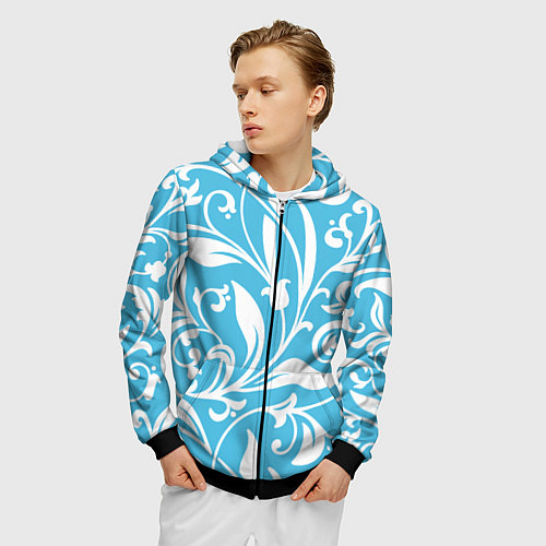 Мужская толстовка на молнии Растительный паттерн - минимализм / 3D-Черный – фото 3