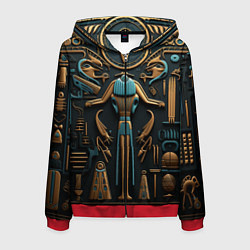 Толстовка 3D на молнии мужская Орнамент в стиле египетской иероглифики, цвет: 3D-красный