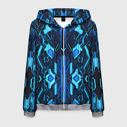 Толстовка 3D на молнии мужская Киберпанк неоновая броня синяя, цвет: 3D-меланж