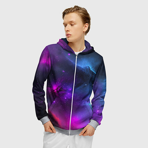Мужская толстовка на молнии Бескрайний космос фиолетовый / 3D-Меланж – фото 3